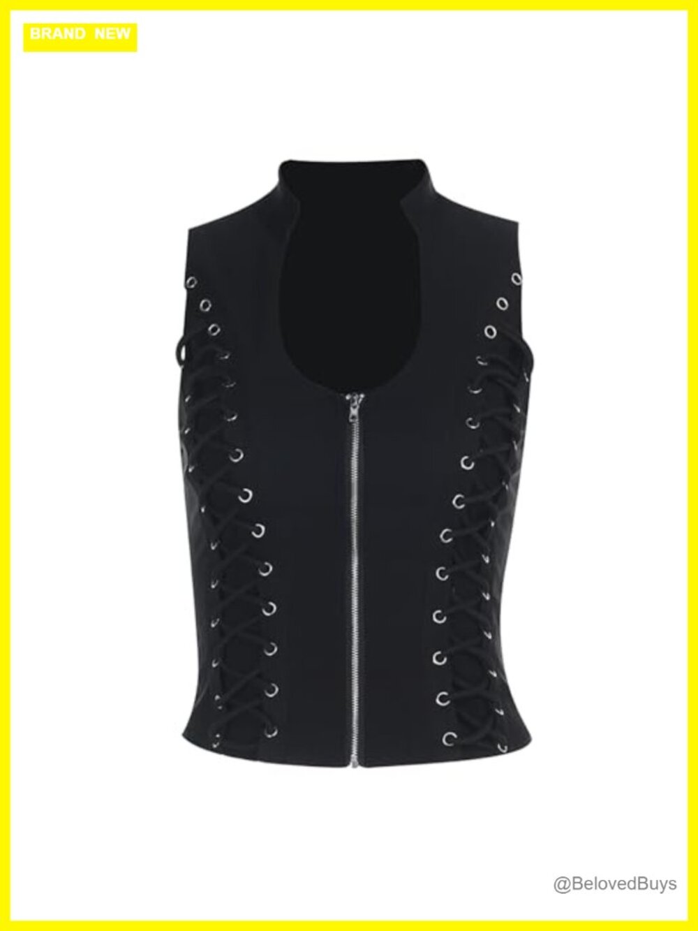 Womens Sleeveless Punk Rock Crop Tank Top Zipper Goth Streetwear Y2K Festival